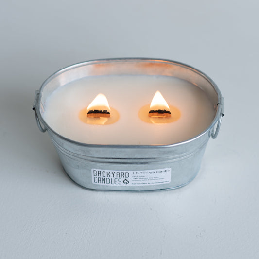 Outdoor Candle: Galvanized Trough: 16oz: Double Wood Wick