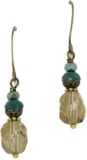 Earrings: Grand Bits of Bliss: Gray & Green: Antique Brass Hook (Qty. 1 Pair)
