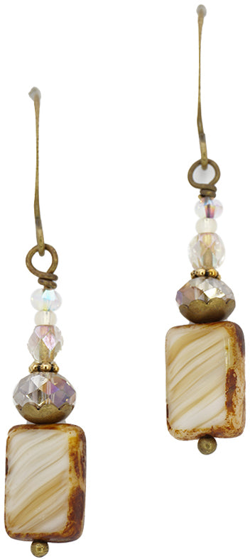 Earrings: Grand Bits of Bliss: Chai Table Cut Czech Glass: Antique Brass Hook (Qty. 1 Pair)