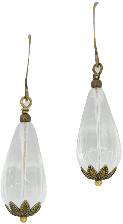 Earrings: Grand Bits of Bliss: Crystal Clear Drop: Antique Brass Hook (Qty. 1 Pair)