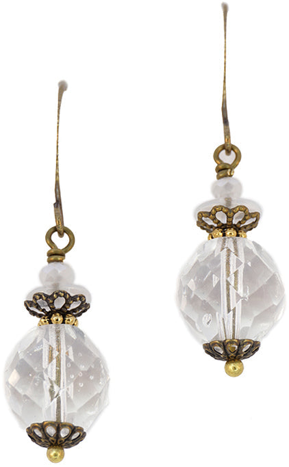 Earrings: Grand Bits of Bliss: Crystal Clear Round: Antique Brass Hook (Qty. 1 Pair)