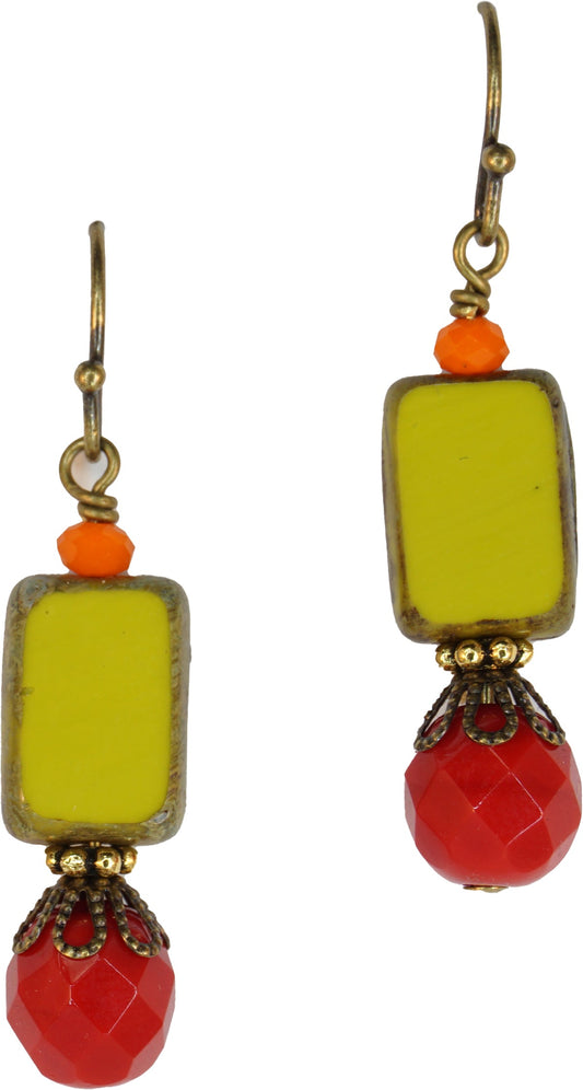 Earrings: Bits of Bliss: Chartreuse Czech Glass: Antique Brass Hook (Qty. 1 Pair)