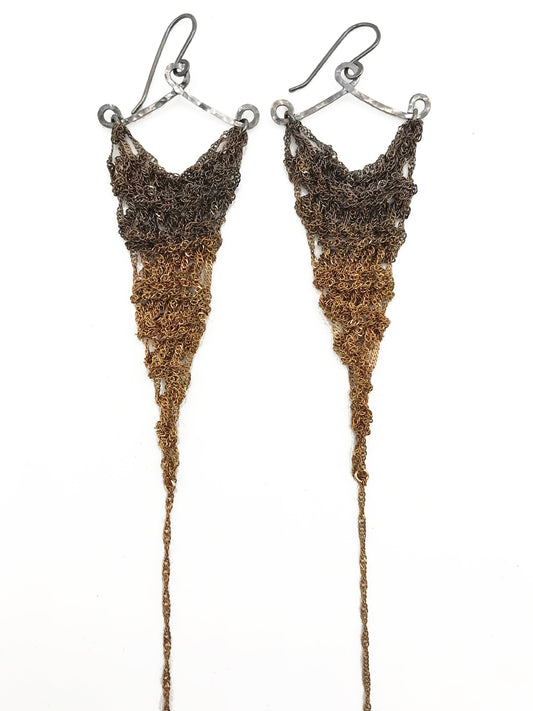 Earrings: Crochet triangle: copper ombre: medium