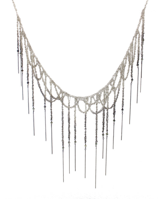 Necklace: fringe & loop: silver ombre: amethyst