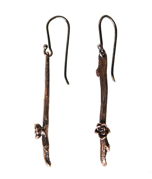 Earrings: twig single: Ancient Bronze: short