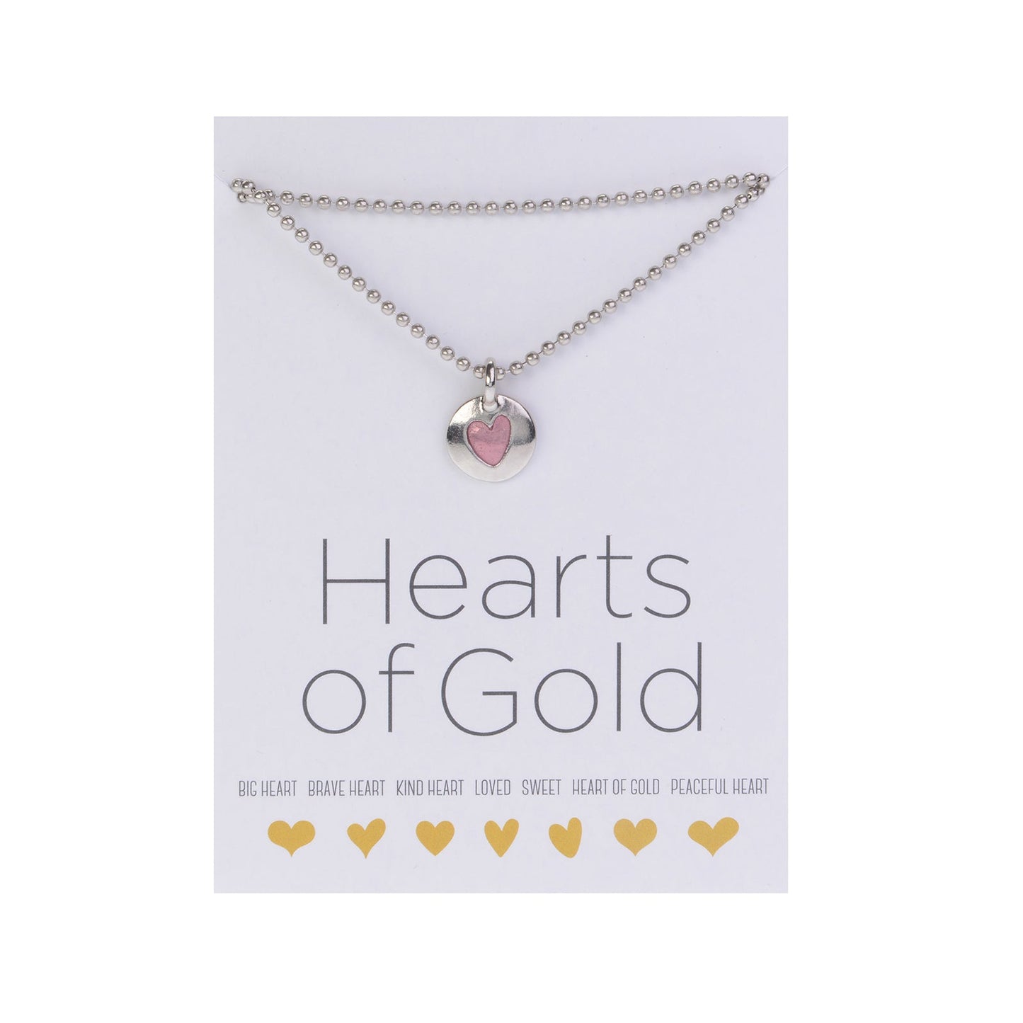 Hearts Of Gold Necklace:  18&quot; Silver Ball Chain with Silver Sweet Heart Charm