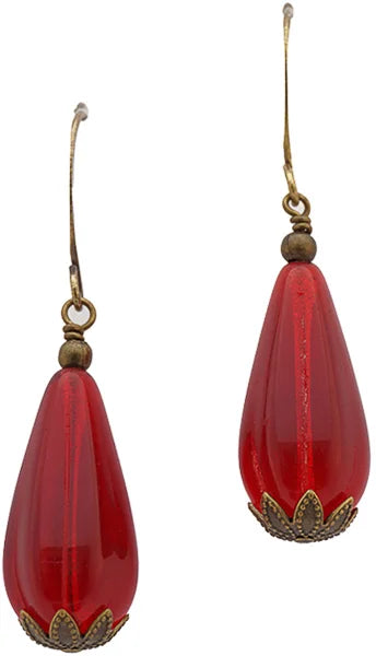 Earrings: Grand Bits of Bliss: Red Drop: Antique Brass Hook (Qty. 1 Pair)