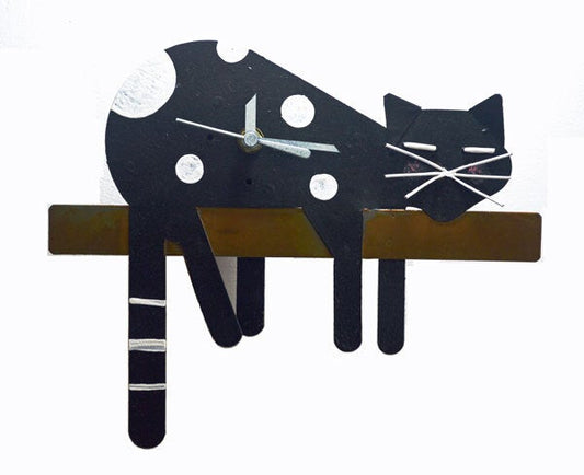 Sleepy Cat Wall Clock - Black