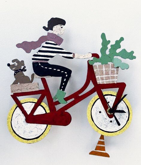 Bicycle with Rider Wall Clock - Red