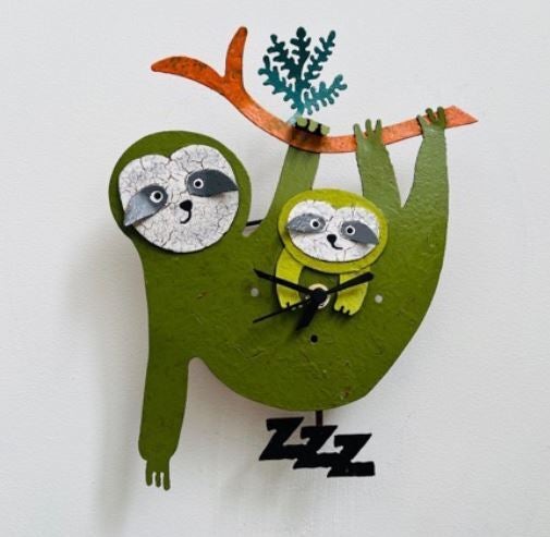 Sleepy Sloth Wall Clock - Green