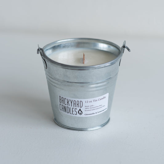 Outdoor Candle: Galvanized Pail: 12oz: Wood Wick