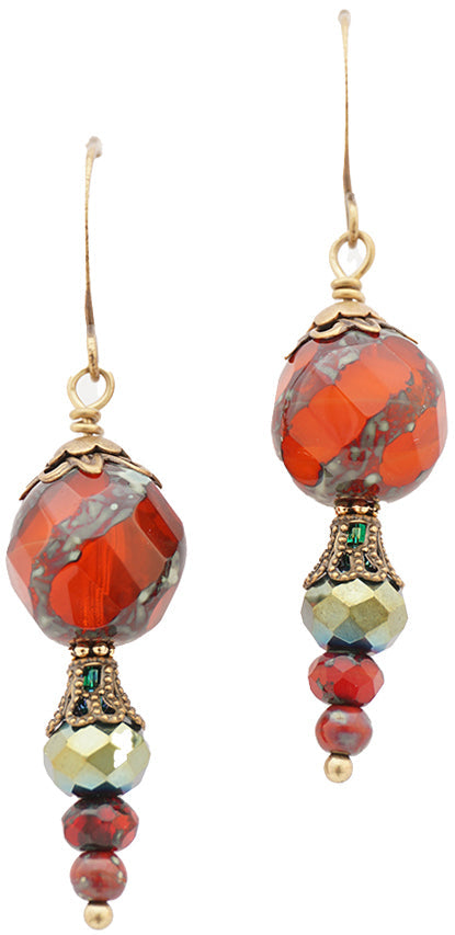 Earrings: Grand Bits of Bliss: Red Round Picasso: Antique Brass Hook (Qty. 1 Pair)