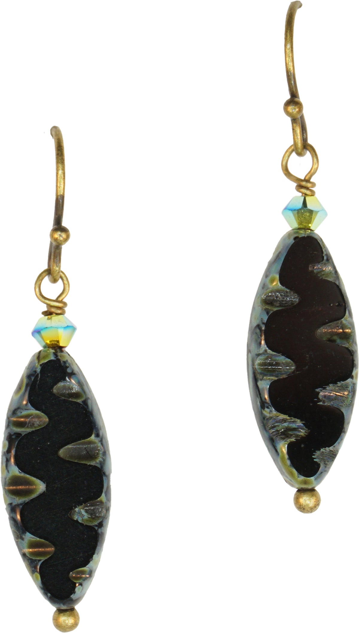 Earrings: Bits of Bliss: Black Etched Surfboard: Antique Brass Hook (Qty. 1 Pair)