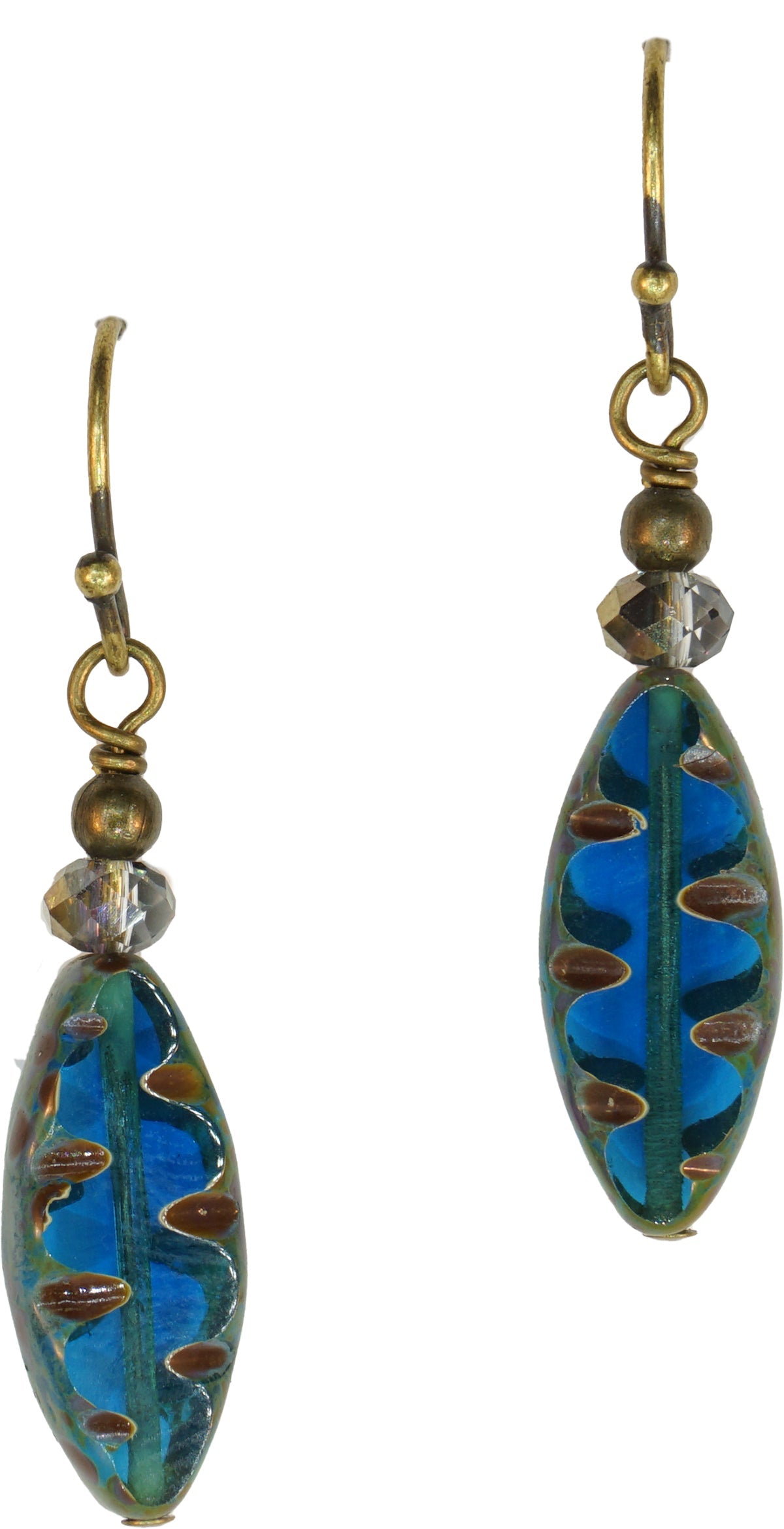 Earrings: Bits of Bliss: Blue Etched Surfboard: Antique Brass Hook (Qty. 1 Pair)