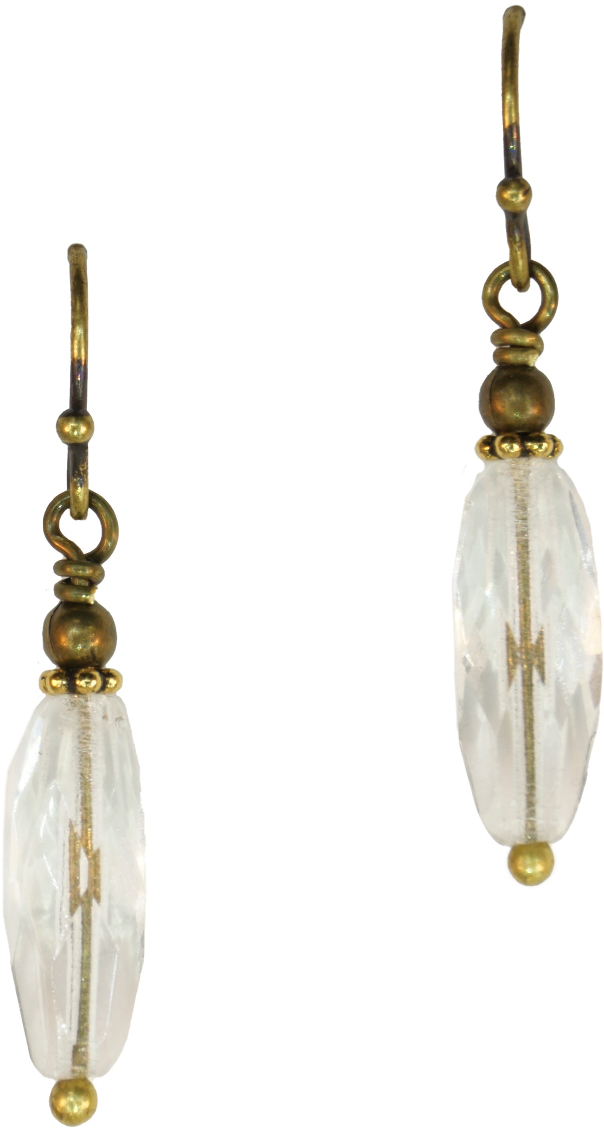 Earrings: Bits of Bliss: Clear Teardrop: Antique Brass Hook (Qty. 1 Pair)