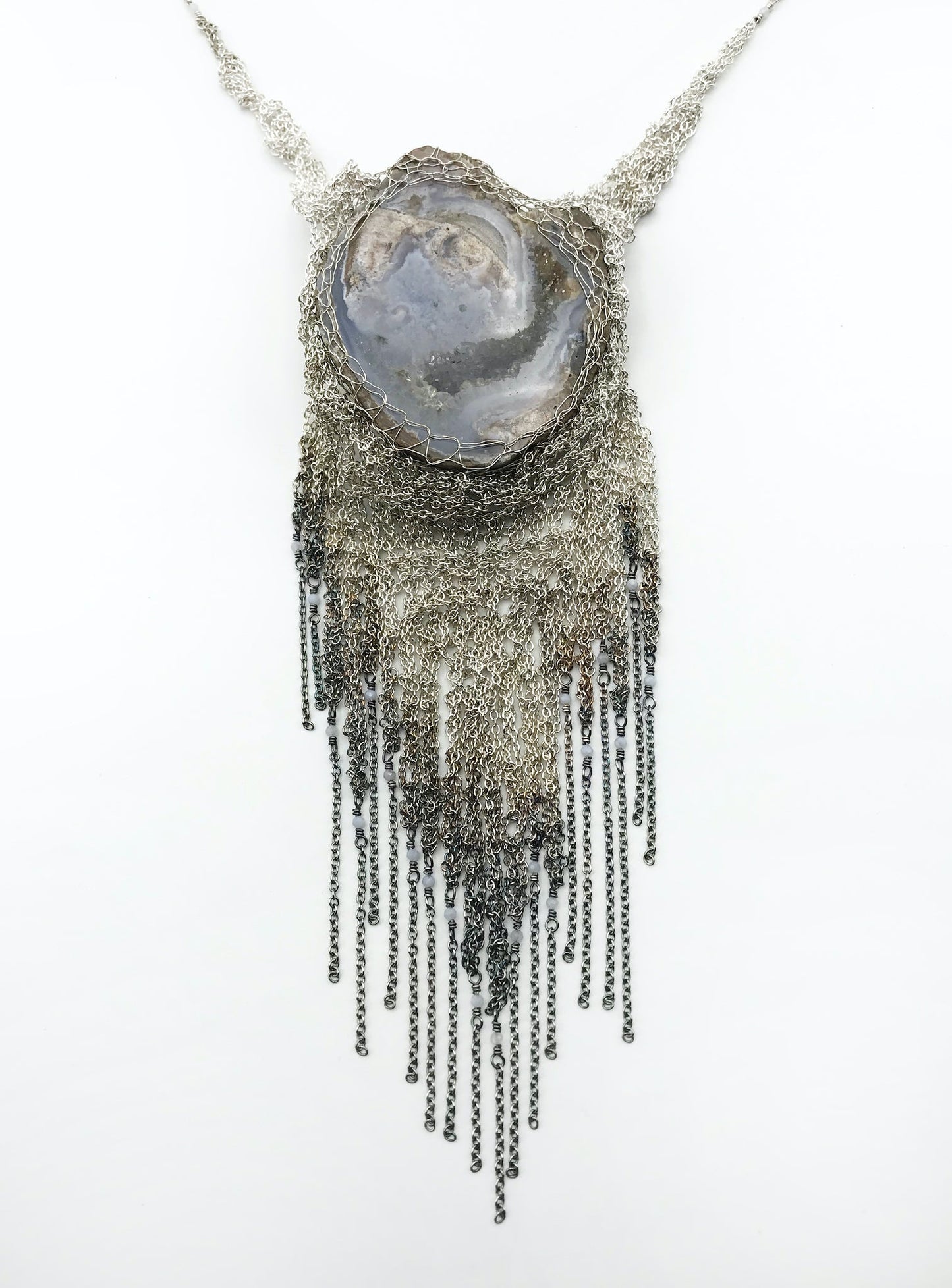 Necklace: OOAK: steel/silver: large: artist’s choice druzy crystal