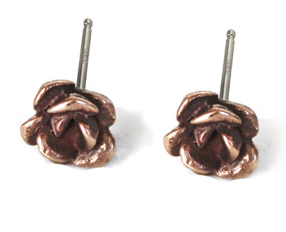 Earrings: rose studs: Ancient bronze