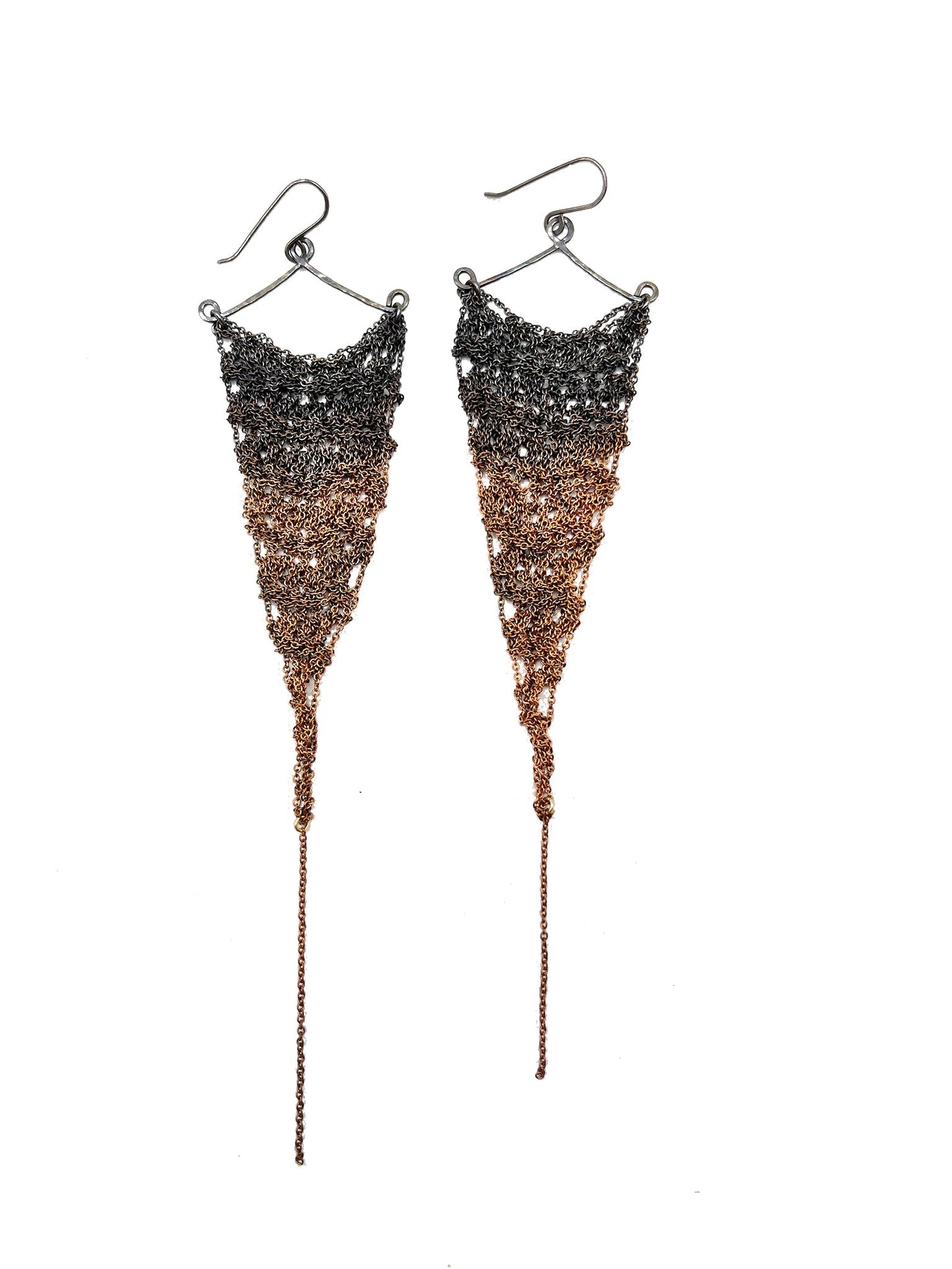 Earrings: Crochet triangle: copper ombre: large