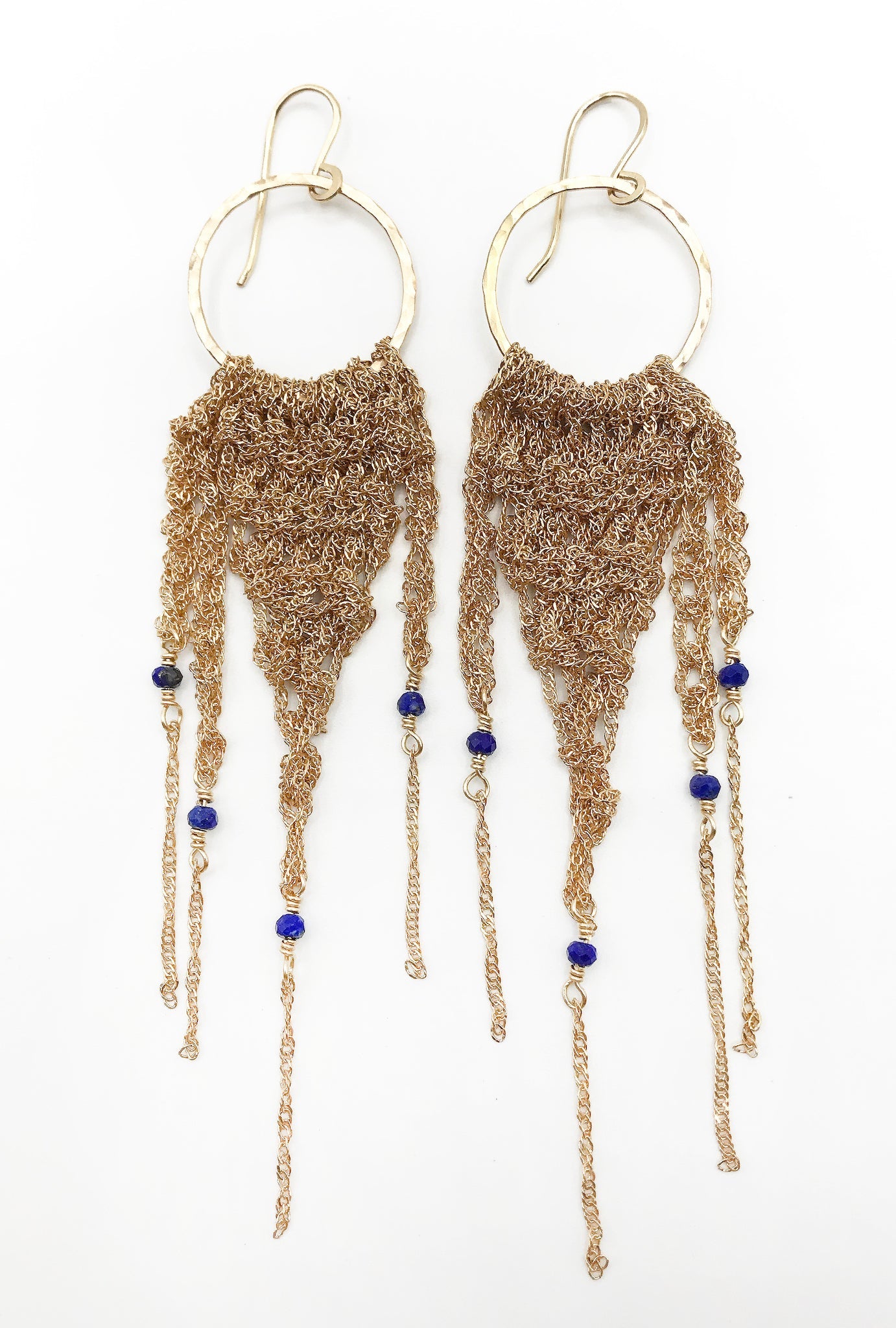 Earrings: crochet fringe: gold: large: amazonite