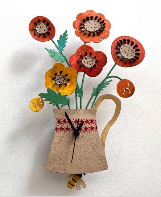 Tea Pot with Flowers Wall Clock