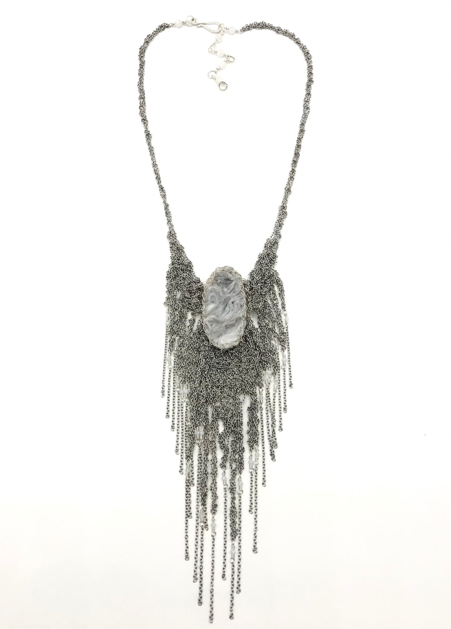 Necklace: OOAK: steel/silver: small: artist’s choice druzy crystal