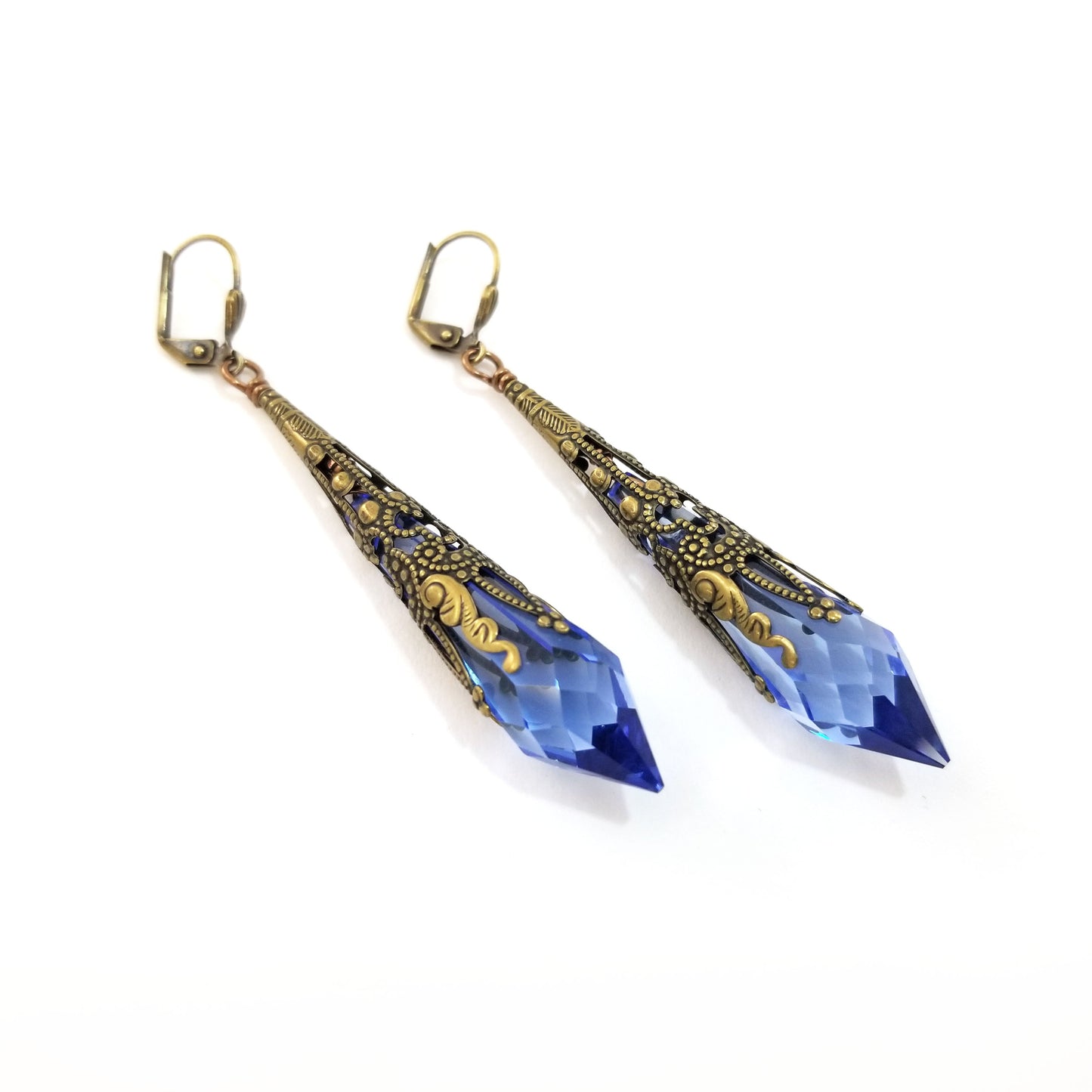 Earrings: Drops of Joy: Sky Blue: Antique Brass Lever-Back Hook (Qty. 1 Pair)