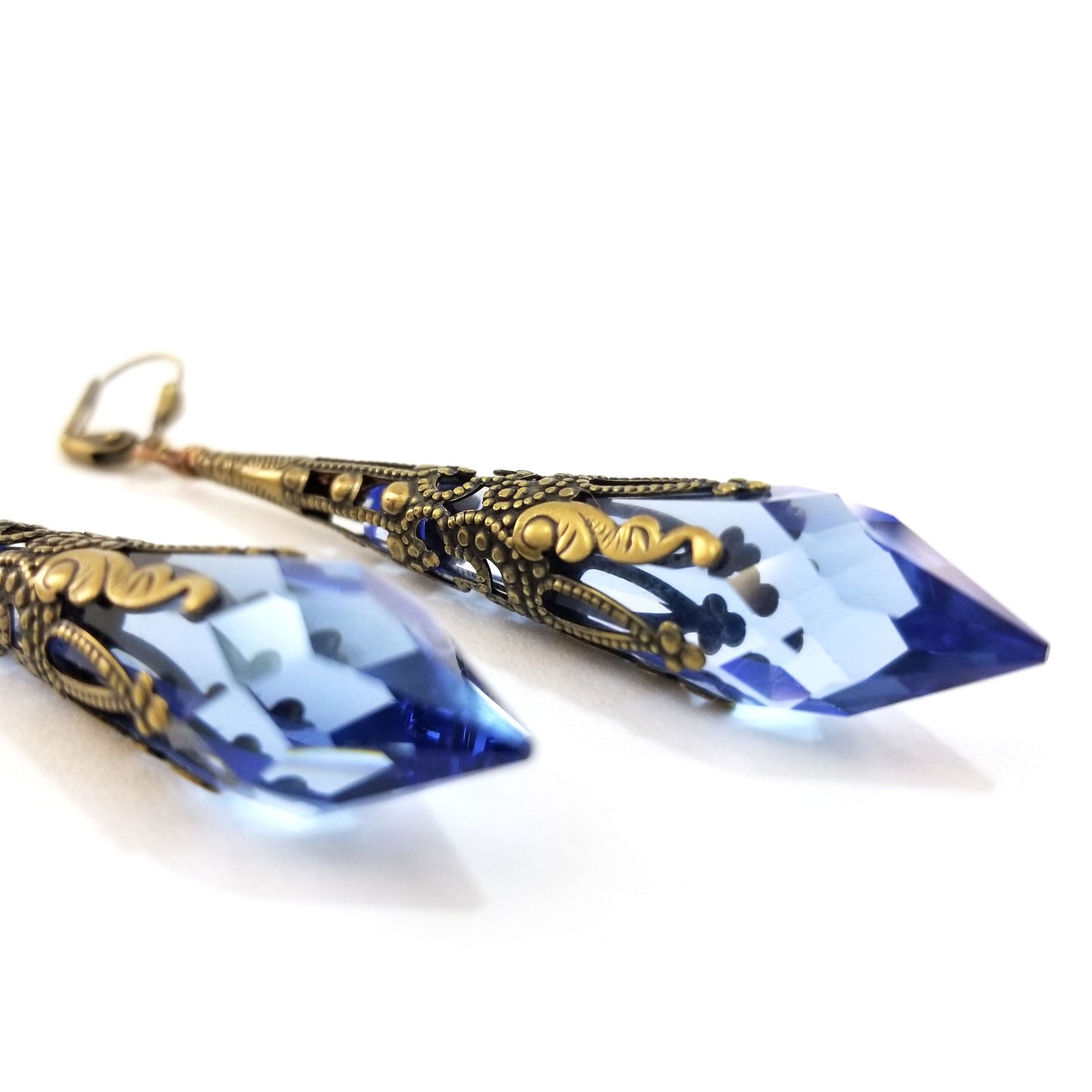 Earrings: Drops of Joy: Sky Blue: Antique Brass Lever-Back Hook (Qty. 1 Pair)