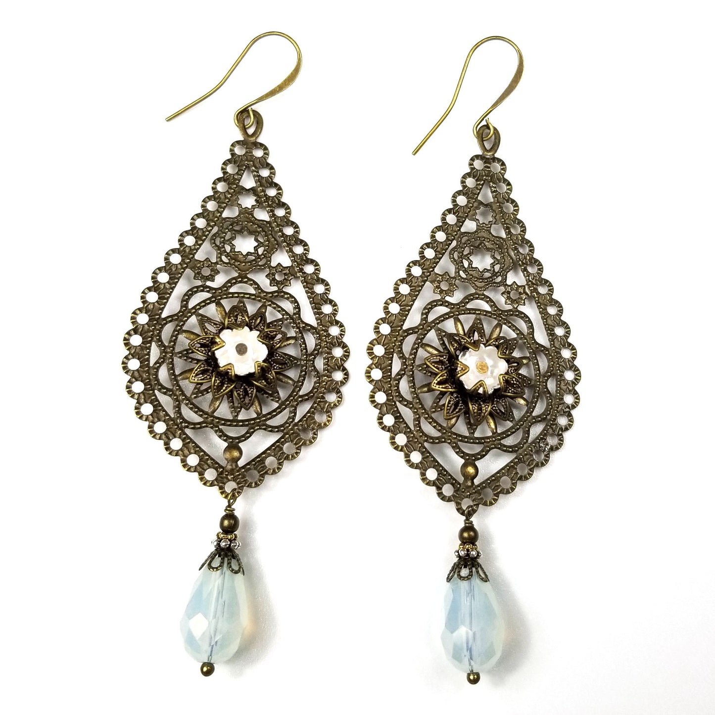 Earrings: Sheba: Opalite: Antique Brass Hook (Qty. 1 Pair)