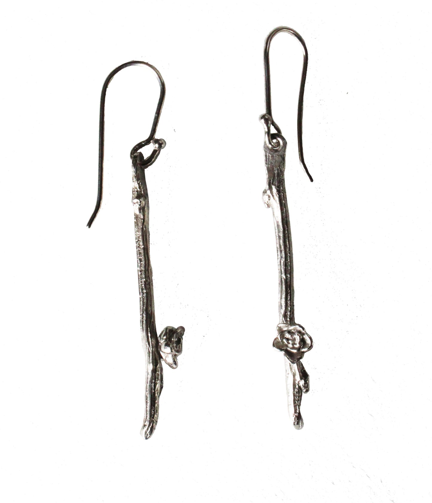 Earrings: twig single: bright silver: short