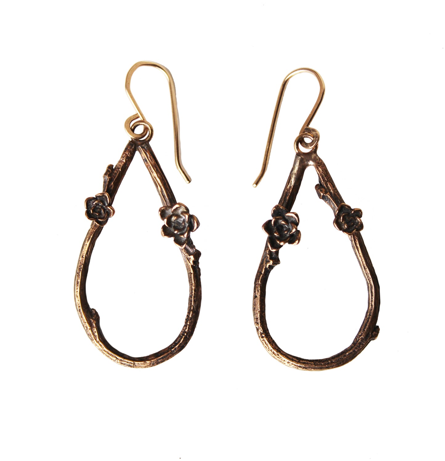 Earrings: twig teardrop: Ancient Bronze