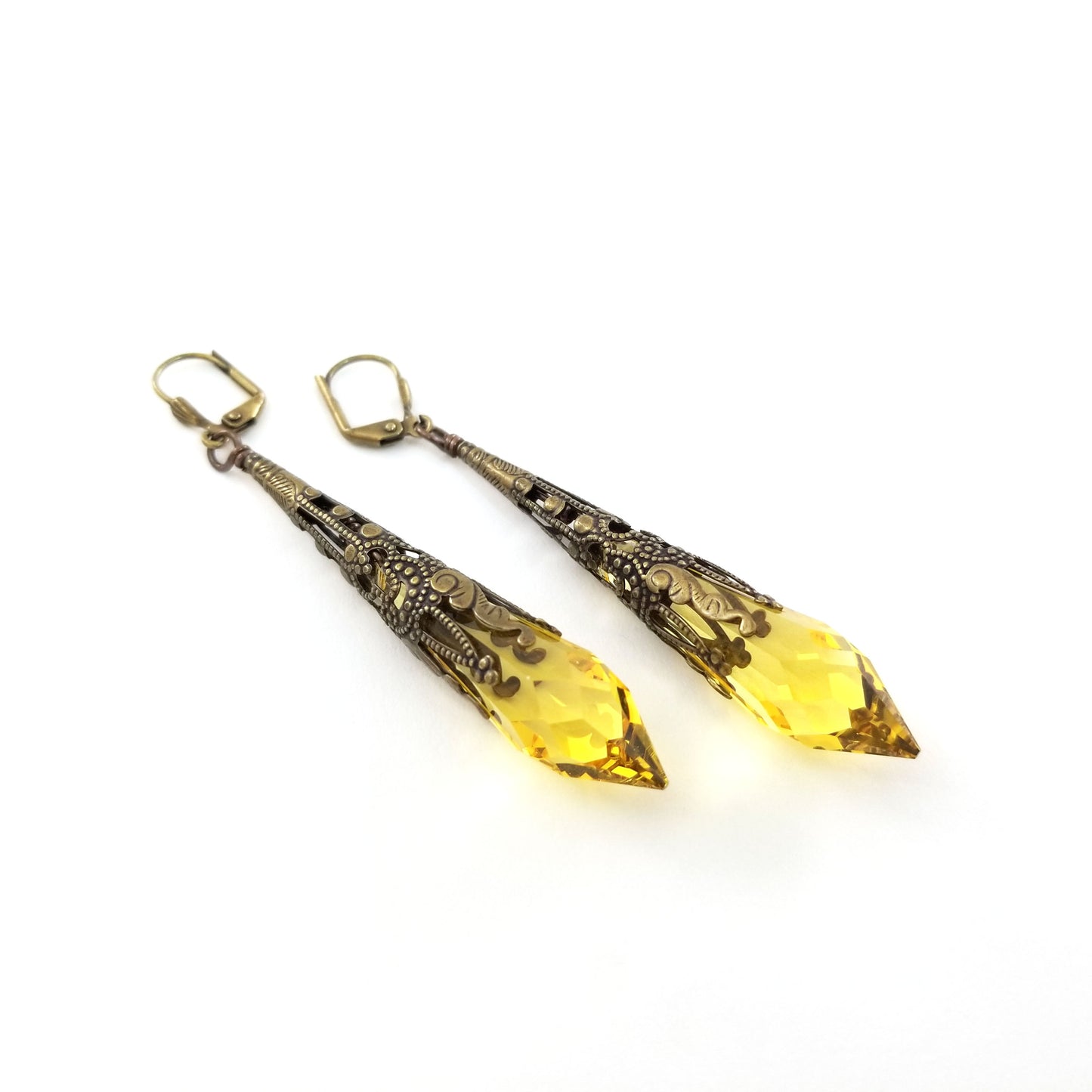 Earrings: Drops of Joy: Sunshine: Antique Brass Lever-Back Hook (Qty. 1 Pair)