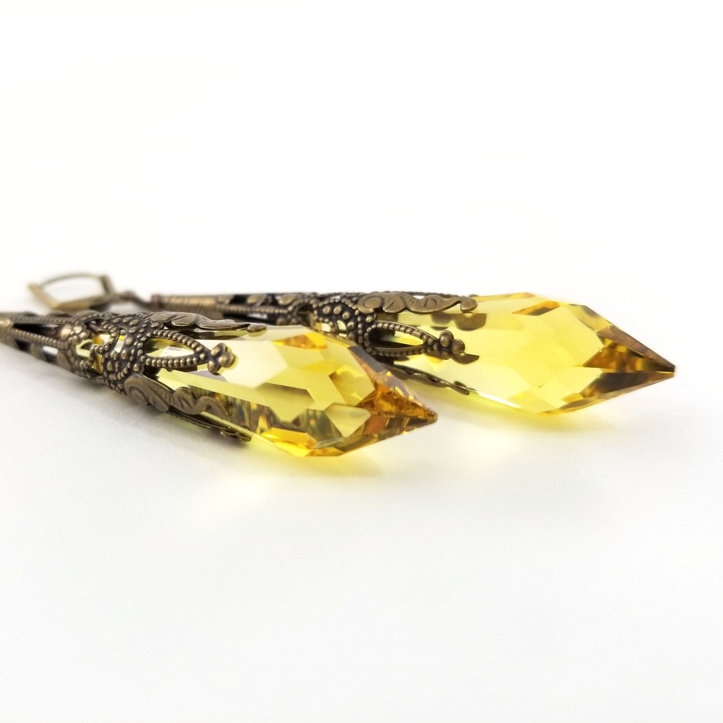Earrings: Drops of Joy: Sunshine: Antique Brass Lever-Back Hook (Qty. 1 Pair)